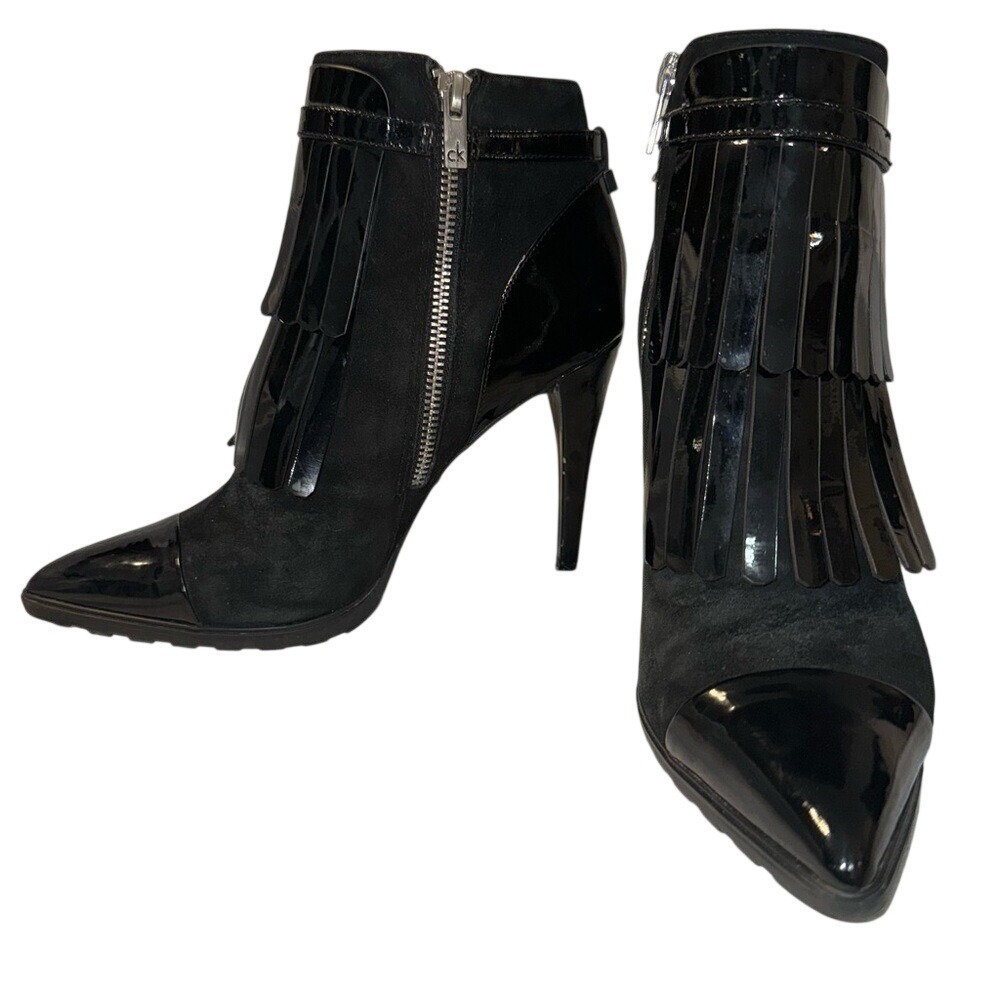 Calvin Klein Makena Fringed black ankle booties, Size 7, VGUC